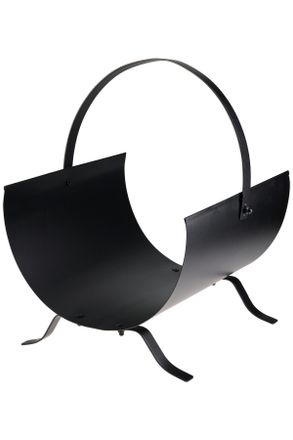 Ambia Home Kaminkorb, Schwarz, Metall, rund, 31x40x37 cm, Handmade in India, faltbar, Griffe, Ordnen & Aufbewahren, K&ouml;rbe, Dekok&ouml;rbe