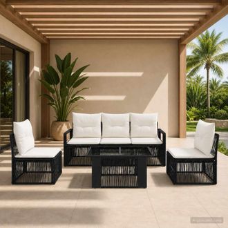 vidaXL Vidaxl Set Divano Da Giardino 6 Pz Nero E Bianco Crema Polyrattan