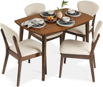 Best Choice Products 5-Piece Compact Wooden Mid-Century Modern Dining Set w/ 4 Chairs, Padded Seat & Back