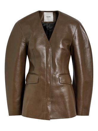 Nanushka Erina V-neck jacket - women - Polyester/Polyurethane/Viscose - L - Brown