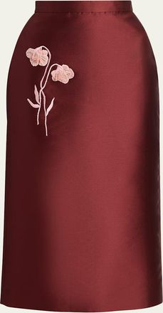 Erdem Embellished Flower Mikado Silk Midi Skirt