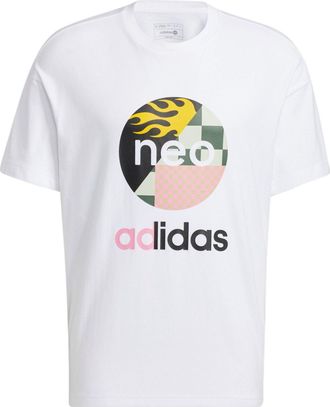 adidas neo U Vbe Tee 1 Logo Printing Pattern Round Neck Cotton Short Sleeve White T-Shirt HN4742