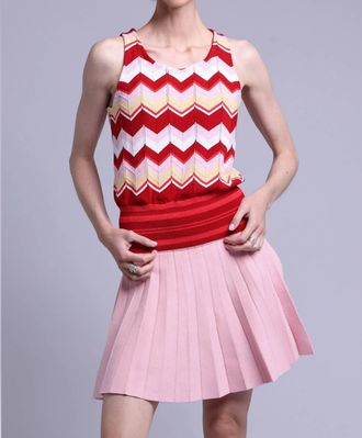 Minnie Rose Cotton Cashmere Chevron Pointelle Tank Top In Red Chevron