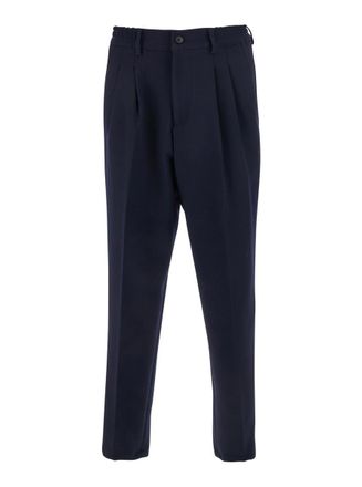 low brand Blue Pants With Elastic Waist And Belt Loops In Cotton Man