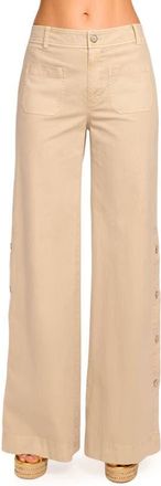 Ramy Brook Giselle Stretch Cotton Twill Wide Leg Pants in Sandstone at Nordstrom, Size 10