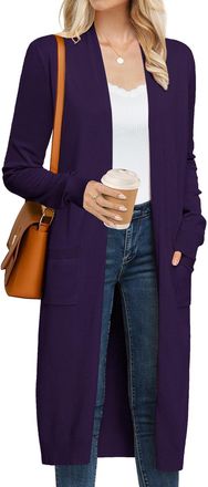 Grace Karin Womens 2025 Trendy Long Cardigans Sweater Lightweight Open Front Long Sleeve Maxi Duster Coats with Pockets, Deep Purple, S