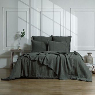 Febronie Juego de cama (65x65) lino lavado verde caqui 260x240