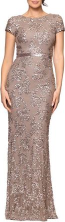 Betsy & Adam Sequin Column Dress in Taupe at Nordstrom, Size 10