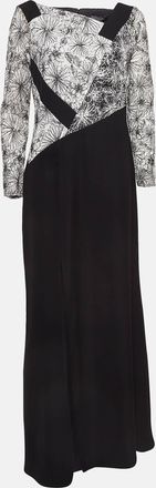 Tadashi Shoji Black/white Floral Embroidered Tulle And Crepe Maxi Dress