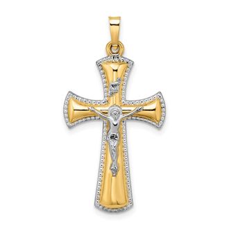 Diamond2Deal 14k Two-tone Gold and White Rhodium Hollow INRI Crucifix Pendant