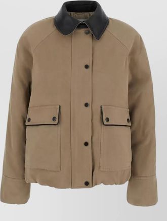 Brunello Cucinelli high collar coat front pockets leather detail