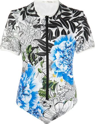 Mary Katrantzou floral print short-sleeve one-piece - women - Polyester - S - Blue