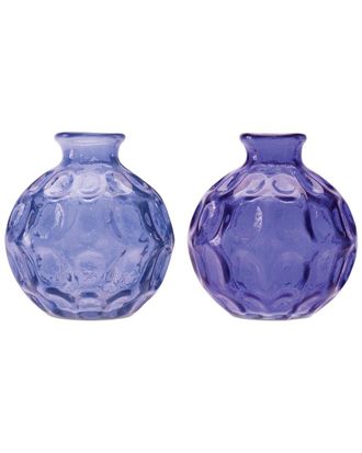 Melrose International Set Of 2 Blue Bubble Glass Bud Vase