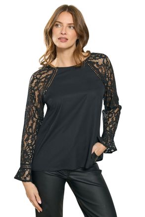 M&Co Womens Lace Flute Sleeve Blouse - Womens Black