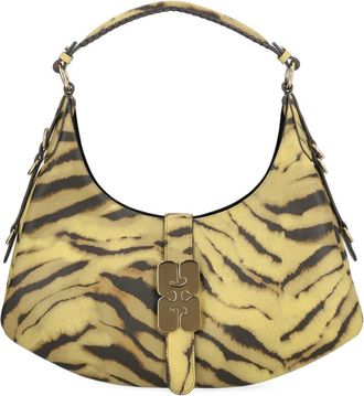 Ganni tiger-pattern buckle shoulder bag - women - Recycled Leather/Fabric/Other Materials - One Size - Yellow