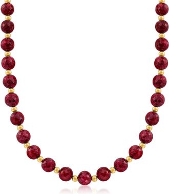 Ross-Simons Ruby Bead Necklace With 14kt Yellow Gold