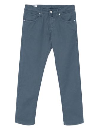 Incotex logo-patch tapered trousers - men - Cotton/Cotton/Linen/Flax/Spandex/Elastane - 33 - Blue