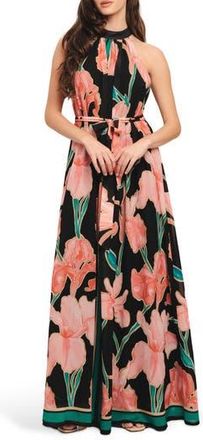 Flying Tomato Floral Halter Neck Maxi Dress in Black Floral at Nordstrom Rack, Size Small