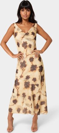Bebe Printed Chiffon Cowl Maxi Dress