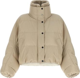 Brunello Cucinelli Beige Solid Mock Collar Jacket