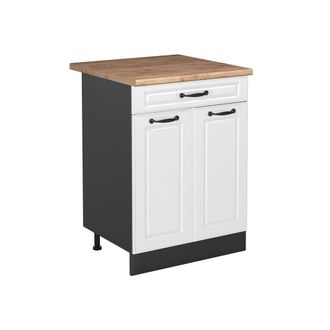 Vicco Mueble Bajo De Cocina R-line, Blanco Casa De Campo/antracita, 60 Cm Con Caj&oacute;n Encimera Roble Dorado, Vicco