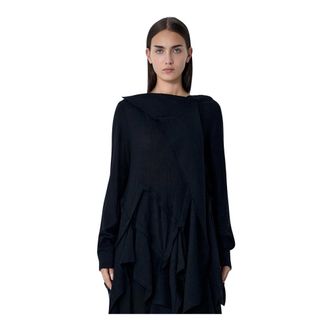 Yohji Yamamoto Blouses, female, Black, Size: M Gauzed Frilled Blouse