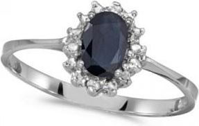 Allurez Blue Sapphire & Diamond Lady Diana Ring 14k White Gold (0.60ct)