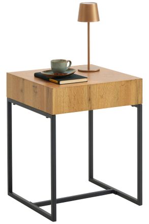 Xora Beistelltisch, Schwarz, Eichefarben, Metall, Holzwerkstoff, quadratisch, Flachrohr, Kufe, 40x50x40 cm, Bsci, Wohnzimmer, Wohnzimmertische, Beistelltis