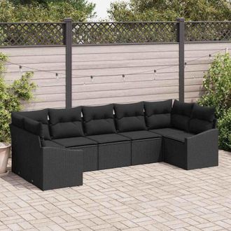 vidaXL Conjunto De Comedor De Jard&iacute;n Con Coj&iacute;n 7 Pcs Negro Vidaxl