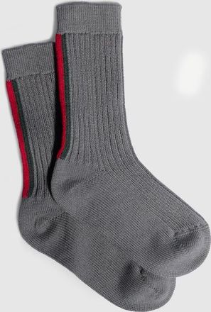 Gucci Kids - Rib Wool Socks With Web, Size 10/12, Grey