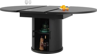 STILVORA Mesa De Comedor Extensible Redonda A Ovalada, 118-158 X 118 Cm, Con Almacenaje Integrado, Negra