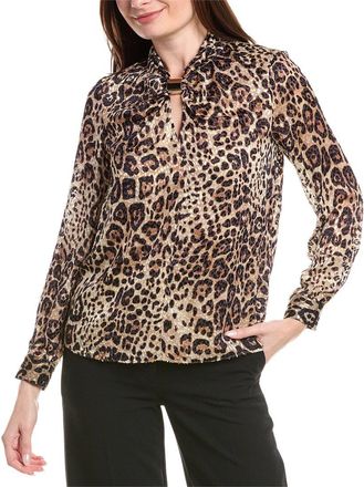 Elie Tahari Gathered Cutout Silk-Blend Blouse