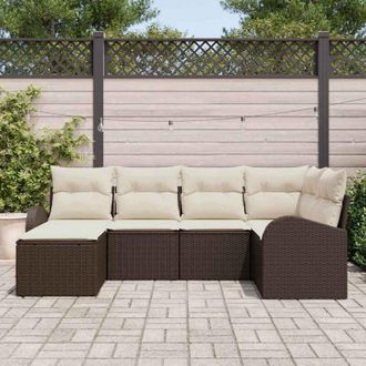 vidaXL Vidaxl - Conjunto De Sof&aacute; De Jard&iacute;n 6 Pcs Marr&oacute;n Y Blanco Polirat&aacute;n