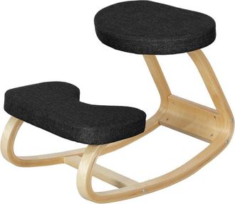 HOMCOM Sedia Ergonomica Dondolante in Tessuto Effetto Lino e Legno Nero - Homcom