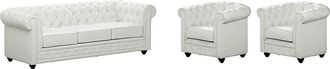 Vente-Unique Sof&aacute; 3 plazas y 2 sillones CHESTERFIELD - Piel sint&eacute;tica - Blanco
