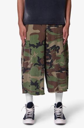 mnml Extralong Cotton Cargo Shorts in Camo at Nordstrom, Size 28