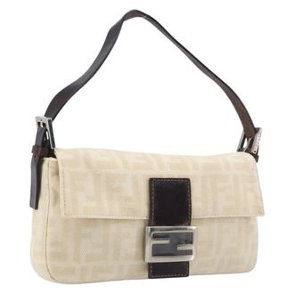 Fendi Baguette Zucca Canvas Beige Canvas Handbag (Pre-Owned)