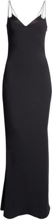 Tom Ford Satin Trim Crepe Slipdress in Black at Nordstrom, Size 6 Us