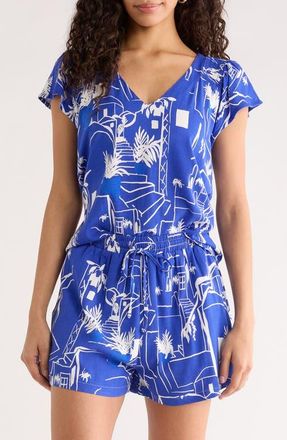 Sugarlips Mims Town Dade Ruffle Sleeve Top in White-Blue-Multi at Nordstrom, Size X-Small