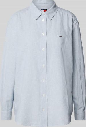Tommy Jeans Relaxed Fit Blusenshirt aus Baumwoll-Leinen-Mix in Blau, Größe M