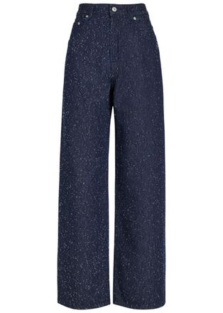 Jacquemus Le De-nimes Large Frayed Wide-leg Jeans - Navy - 27 (W27 / UK8-10 / S)