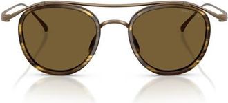 Armani 46mm Round Sunglasses in Matte Pale Gold /Olive at Nordstrom