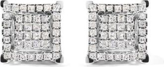House of Brilliance 10K White Gold 1 1/4 Ct Princess Diamond Composite Square and Halo Stud Earrings at Nordstrom