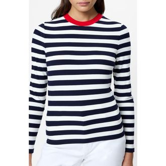 French Connection Esmae Stripe Rib Top in 40-Marine-White at Nordstrom, Size X-Small