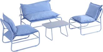 Mobili Rebecca Sal&oacute;n de jard&iacute;n exterior para 4 personas metal y poli&eacute;ster azul