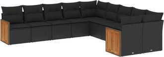vidaXL Vidaxl - Set De Sof&aacute;s De Jard&iacute;n 10 Pzas Cojines Rat&aacute;n Sint&eacute;tico Negro