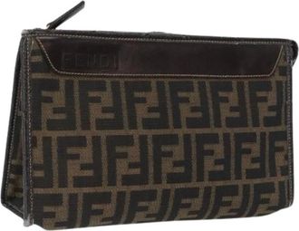 Fendi Pre-owned Clutches, female, Brown, Size: ONE SIZE Pre-owned Zucca Canvas Clutch