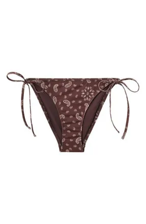 Mango Paisley Tie Side Bikini Bottoms in Brown at Nordstrom, Size X-Small