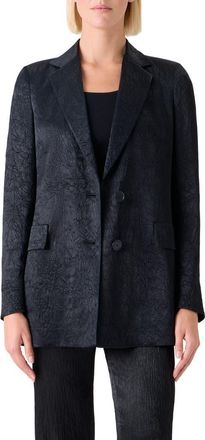 Akris Relaxed Fit Crinkled Satin Jacket in Black at Nordstrom, Size 14