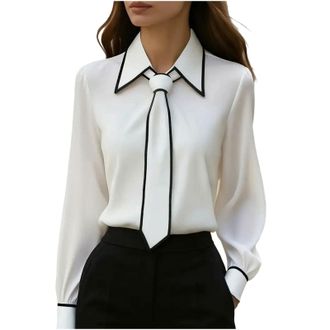 Generic Womens Blouse Tops Long Sleeve Lapel Tie T-Shirt Ladies Elegant Soft Comfy Sweatshirts Casual Dressy Tunic Tee Wedding Work Office Cocktail Prom Going